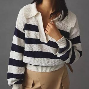 Maeve Blue/White Striped Polo Sweater from Anthropologie Sz Large